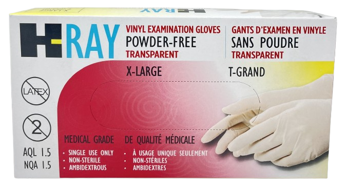 H-Ray Powder-Free Vinyl Gloves (X-Large), Box (100's)