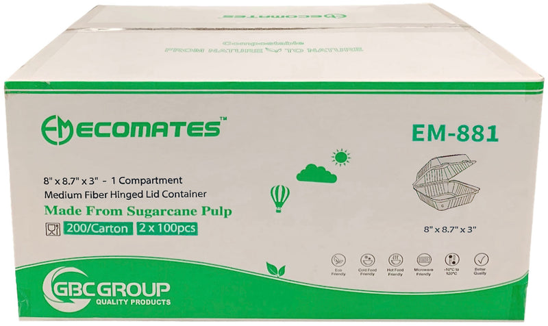EcoMates EM-881/GD-881 Fiber Hinged Container, Case (200's)