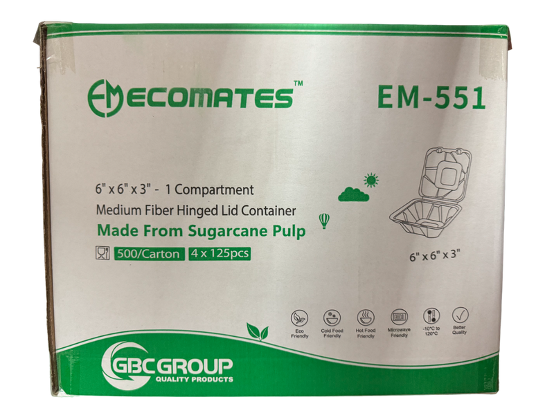 EcoMates EM-551/GD-551 Fiber Hinged Container, Case (500's)