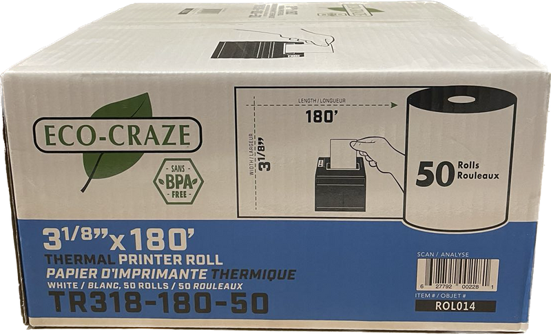 ECO-CRAZE ROL014 3-1/8" x 180' Thermal Rolls, Case (50's)