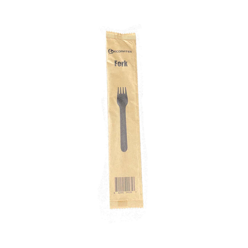 Ecomates IR-160F Compostable Individually Wrapped Wooden Fork, Case (1000's)