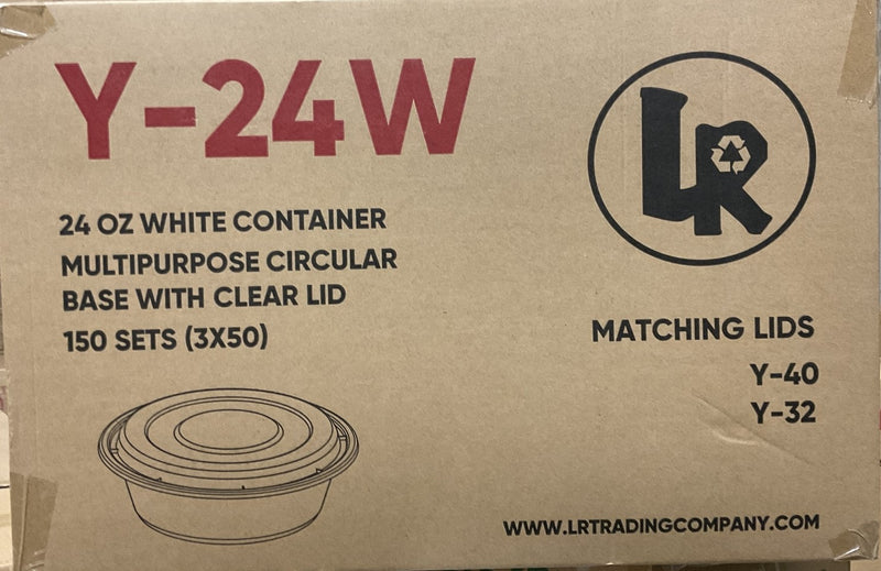 LR Y-24W 24oz. White Circular Container Combo, Case (150 SETS)