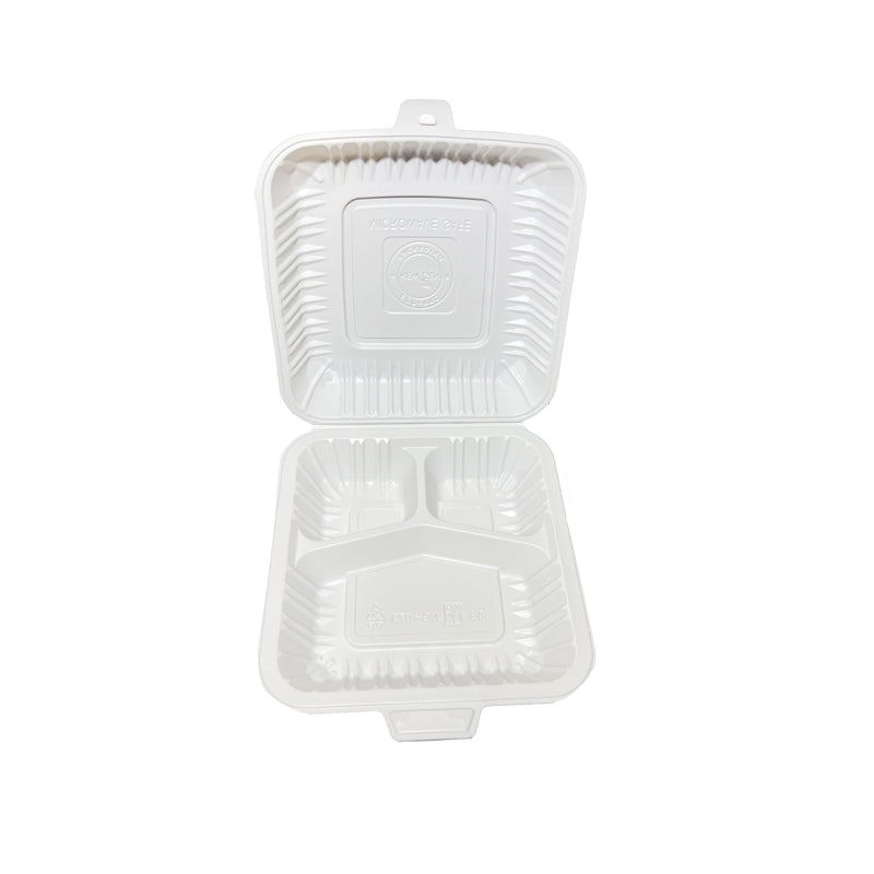 3-Comp Plastic Hinged Container, Case (150pc), New Gen NG-073