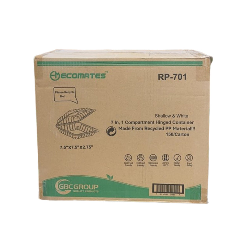 Ecomates RP-701 Shallow Hinged Containers 1 Compartment, Case (150 Counts)