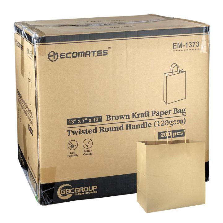 EcoMates EM-1373 Kraft Paper Bag with Twisted Handle, 200 CT