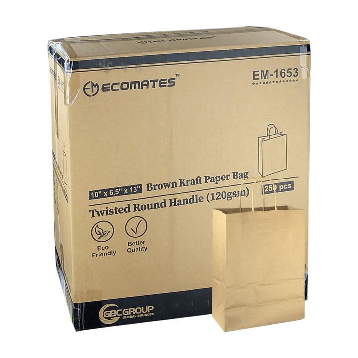 EcoMates EM-1653 Kraft Paper Bag with Twisted Handle, 250 CT