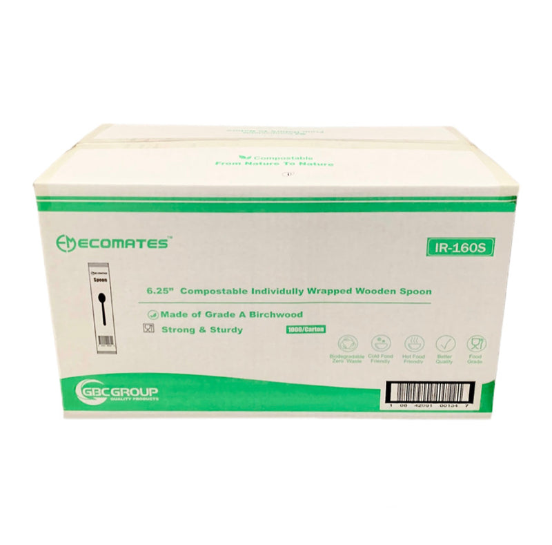 Ecomates IR-160S Compostable Individually Wrapped Wooden Spoon, Case (1000's)