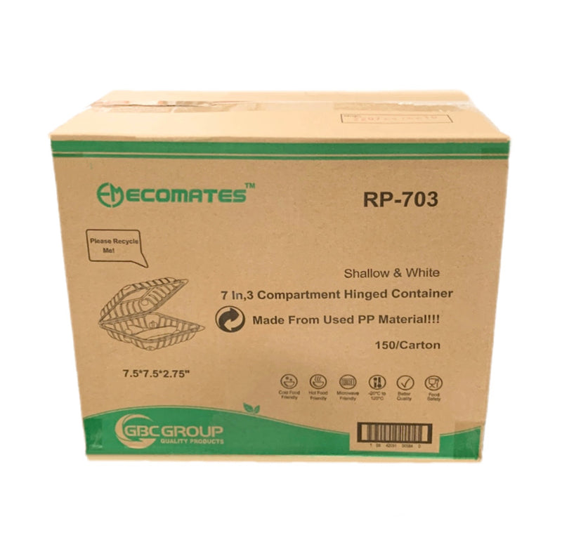 Ecomates RP-703 Shallow Hinged Containers 3 Compartment, Case (150 Counts)
