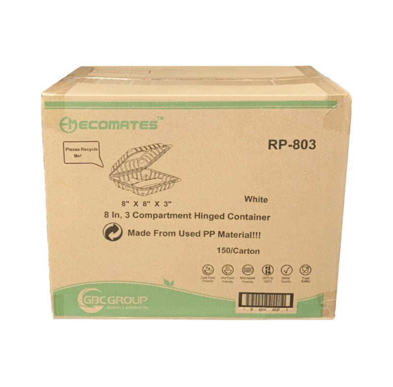 Ecomates RP-803 Hinged Containers 3 Compartment, Case (150 Counts)
