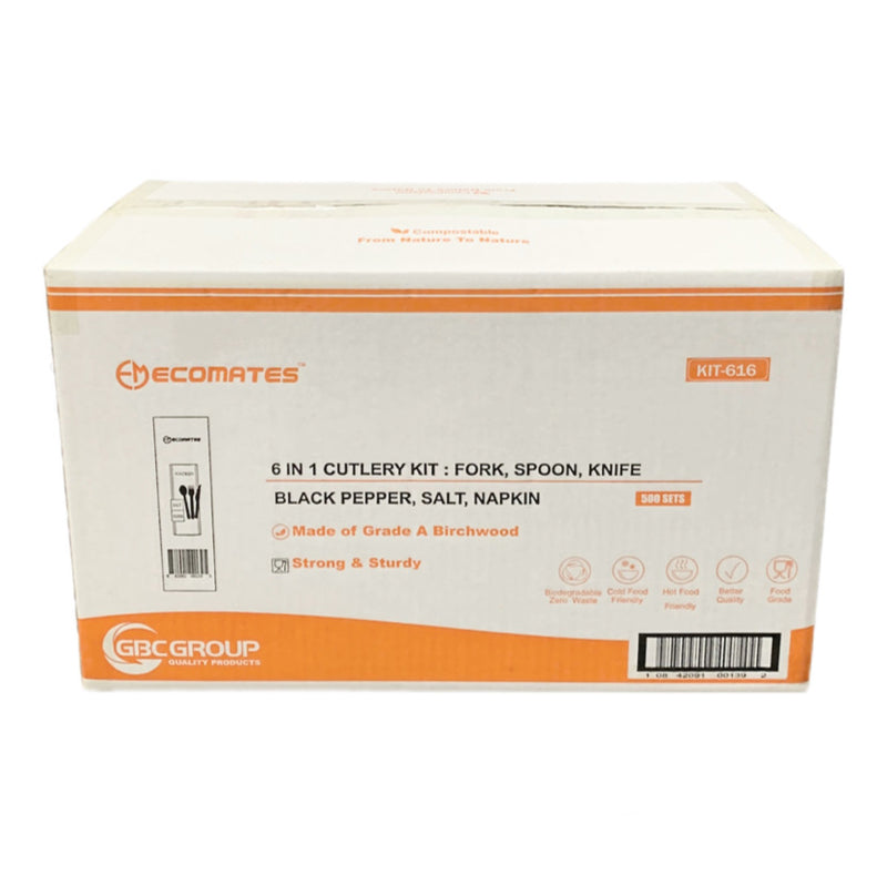 Ecomates 6PC Wooden Cutlery Kit (KIT-616), Case (500 SETS)