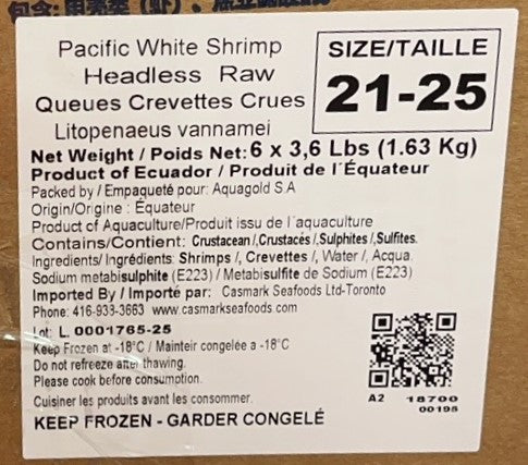 21/25 Headless Shell-On Shrimps (NW 6x3.6 lb) - Aqua Gold