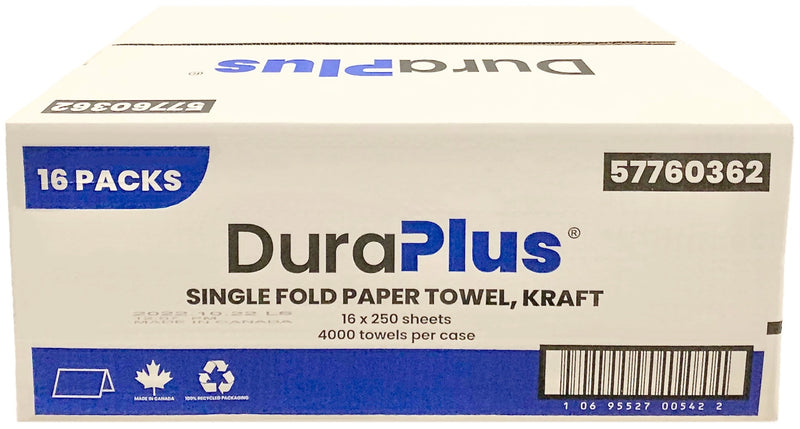 Kraft Singlefold Paper Towels (16x250 PC) Dura Plus