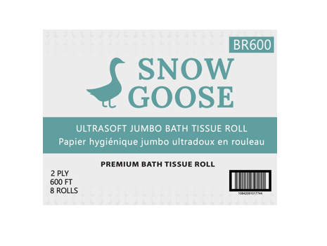 BR600, 2 Ply Jumbo Bath Tissue Roll (8x600 ft) Snow Goose