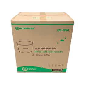 Ecomates EM-1000, 32oz Kraft Paper Bowl, Case (6x50's)