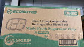 EM-302, 2 Compostable Rectangle Fiber Blend Bowl (300PC) Ecomates
