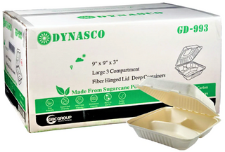 EcoMates EM-993/GD-993 3-Compartment Fiber Hinged Container, Case (200's)