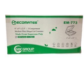 EcoMates EM-773/GD-773 3-Compartment Fiber Hinged Container, Case (200's)