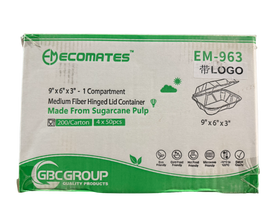 EcoMates EM-963/GD-963 Fiber Hinged Container, Case (200's)