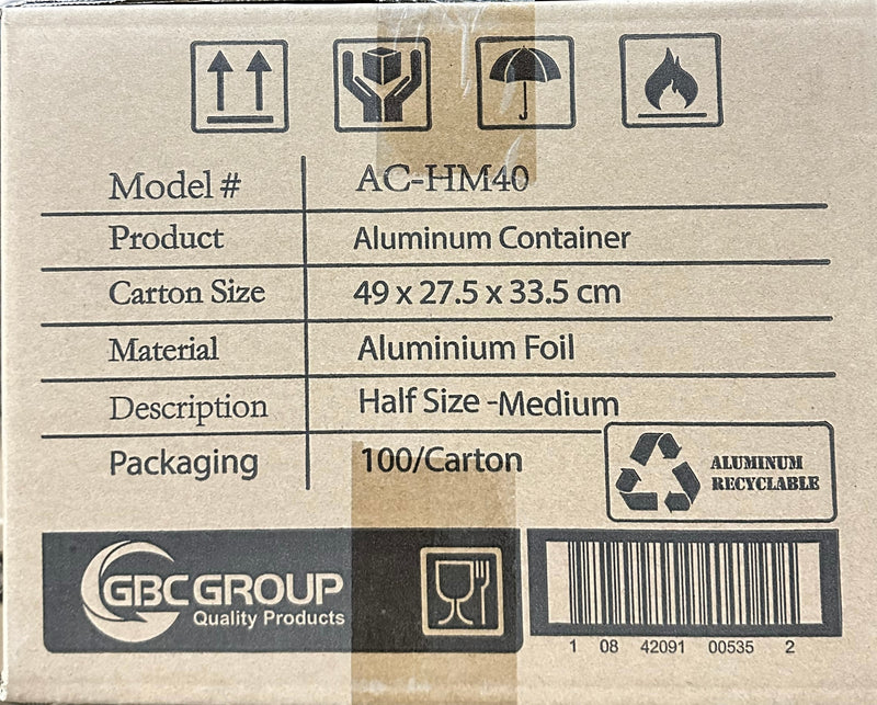 Dynasco AC-HM40 Half-Size Medium HD Foil Container, Case (100's)