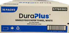 DuraPlus 57760363, Single Fold White Paper Towel, Case (16x250's)