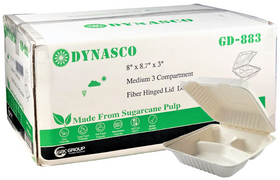 EcoMates EM-883/GD-883 3-Compartment Fiber Hinged Container, Case (200's)