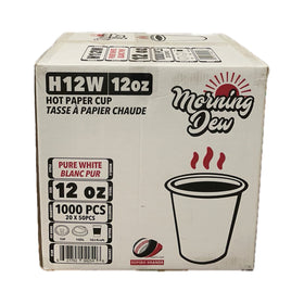 Morning Dew H12W, 12oz White Paper Cup, Case (1000's)