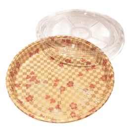 HQ-65, Gold Printed Round Sushi Tray Combo (80 SET) Hi-Quality