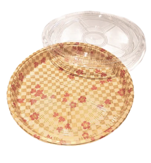 HQ-65, Gold Printed Round Sushi Tray Combo (80 SET) Hi-Quality