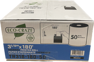 ECO-CRAZE ROL014 3-1/8" x 180' Thermal Rolls, Case (50's)