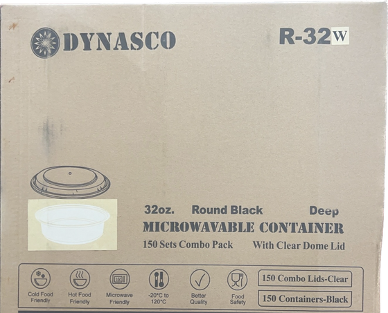 Dynasco R-32W 32oz. Round Container Combo, Case (150 SETS)