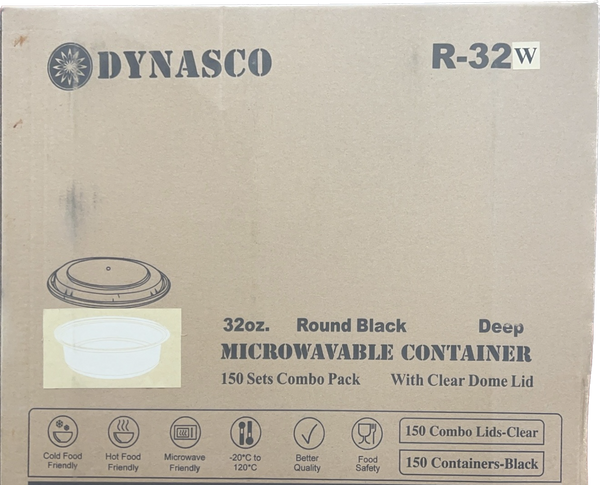 Dynasco R-32W 32oz. Round Container Combo, Case (150 SETS)