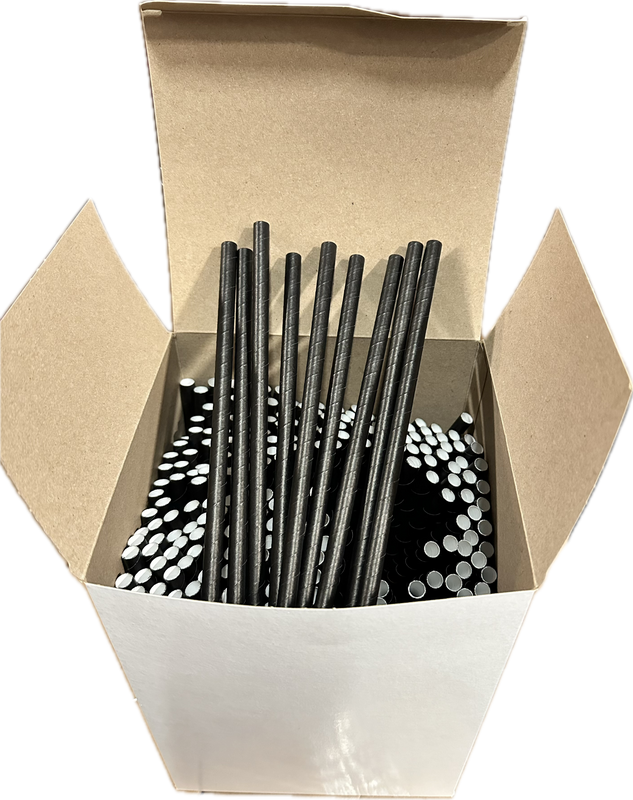 Ecomates SW-88B, 8'' 8MM Black Unwrapped Paper Straws, Case (8x250's)