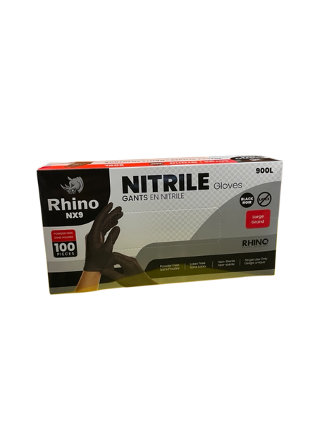 Rhino NX9, (L) Black Nitrile Gloves (100 PC)