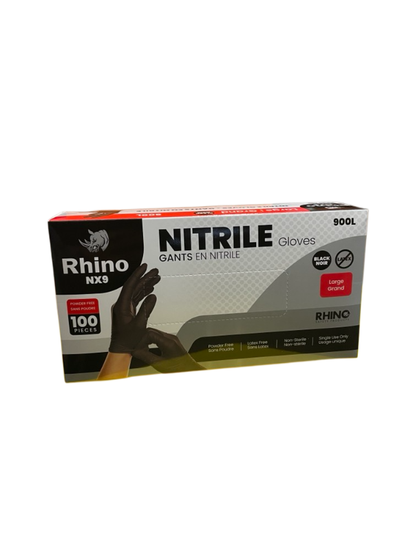 Rhino NX9, (L) Black Nitrile Gloves (100 PC)