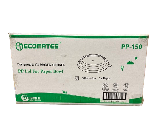 EcoMates PP-150, Plastic Lid ,  Case (6x50's)