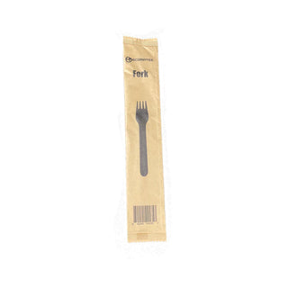 Ecomates IR-160F Compostable Individually Wrapped Wooden Fork, Case (1000's)