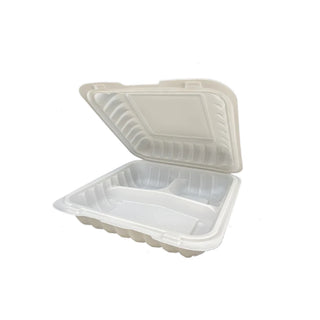 Large 3-Comp Fiber Hinged Containers, Case (150pc), 9x9x3, Ecomates RP-903