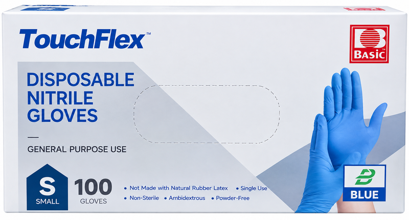TouchFlex Blue Nitrile Gloves S, Box (100's)