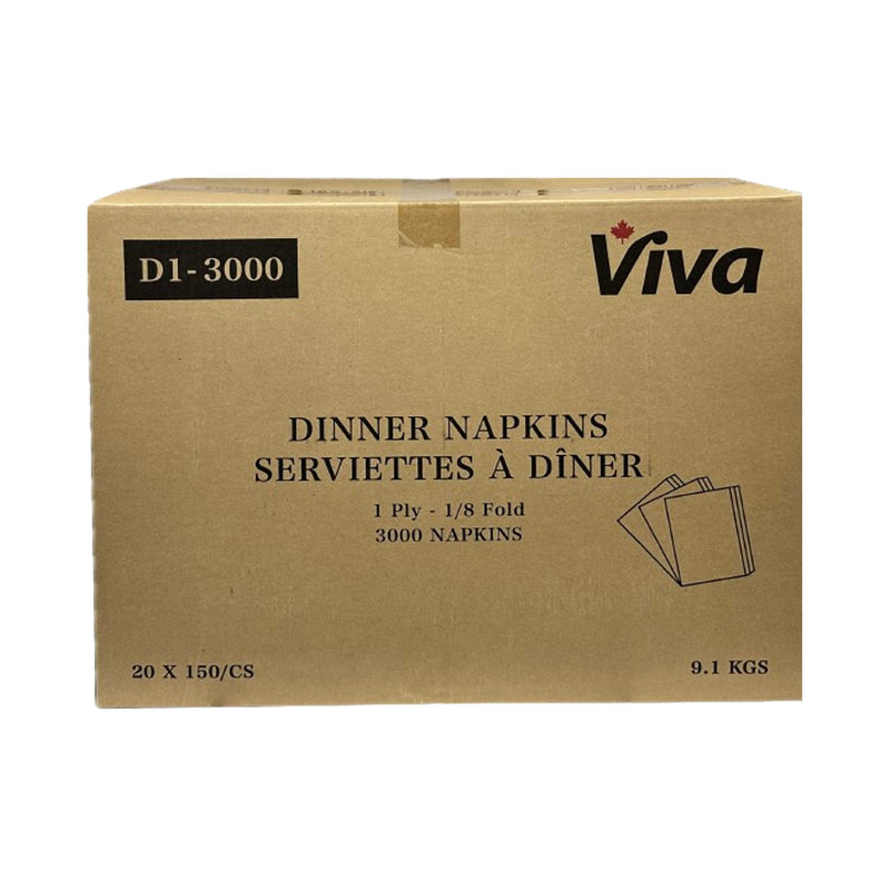 Viva D1-3000, 1/8 Fold 1 Ply Dinner Napkins, Case (20x150's)