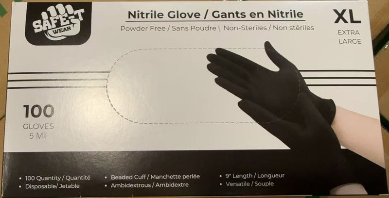 (XL) Black Nitrile Glove (100 PC) Safe-T Wear