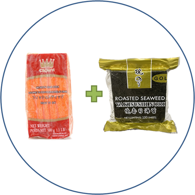 Bundle: Imitation Crab Sticks (1 Case) + Nori (5 packs)
