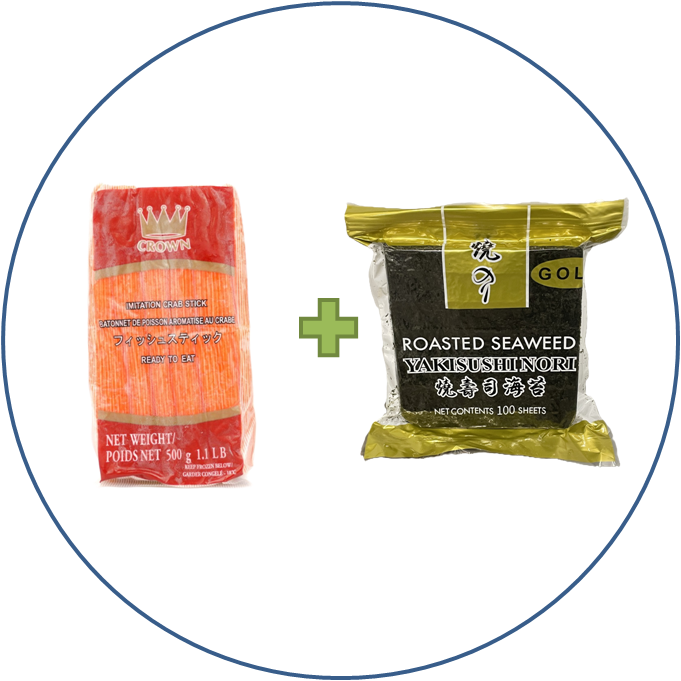 Bundle: Imitation Crab Sticks (1 Case) + Nori (5 packs)