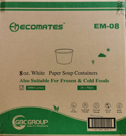 EcoMates EM-08, 8oz White Paper Container, Case (1000's)