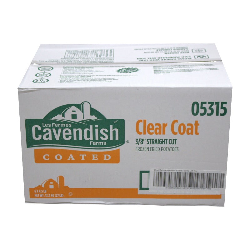 Cavendish Clear Coat 3/8" Straight Cut Fries, 27 LBs