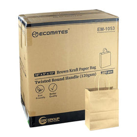 EcoMates EM-1053 Kraft Paper Bag with Twisted Handle, 250 CT