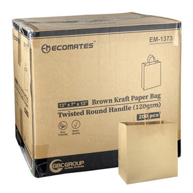 EcoMates EM-1373 Kraft Paper Bag with Twisted Handle, 200 CT
