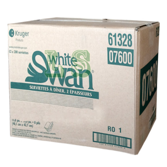 White Swan® 07600, 2-Ply Dinner Napkin 8 Fold (12x200's) *
