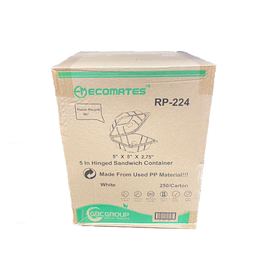 Ecomates RP-224 5"Hinged Sandwich Containers, Case (250 Counts)