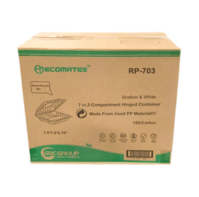 Ecomates RP-703 Shallow Hinged Containers 3 Compartment, Case (150 Counts)