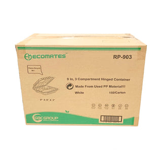 Large 3-Comp Fiber Hinged Containers, Case (150pc), 9x9x3, Ecomates RP-903